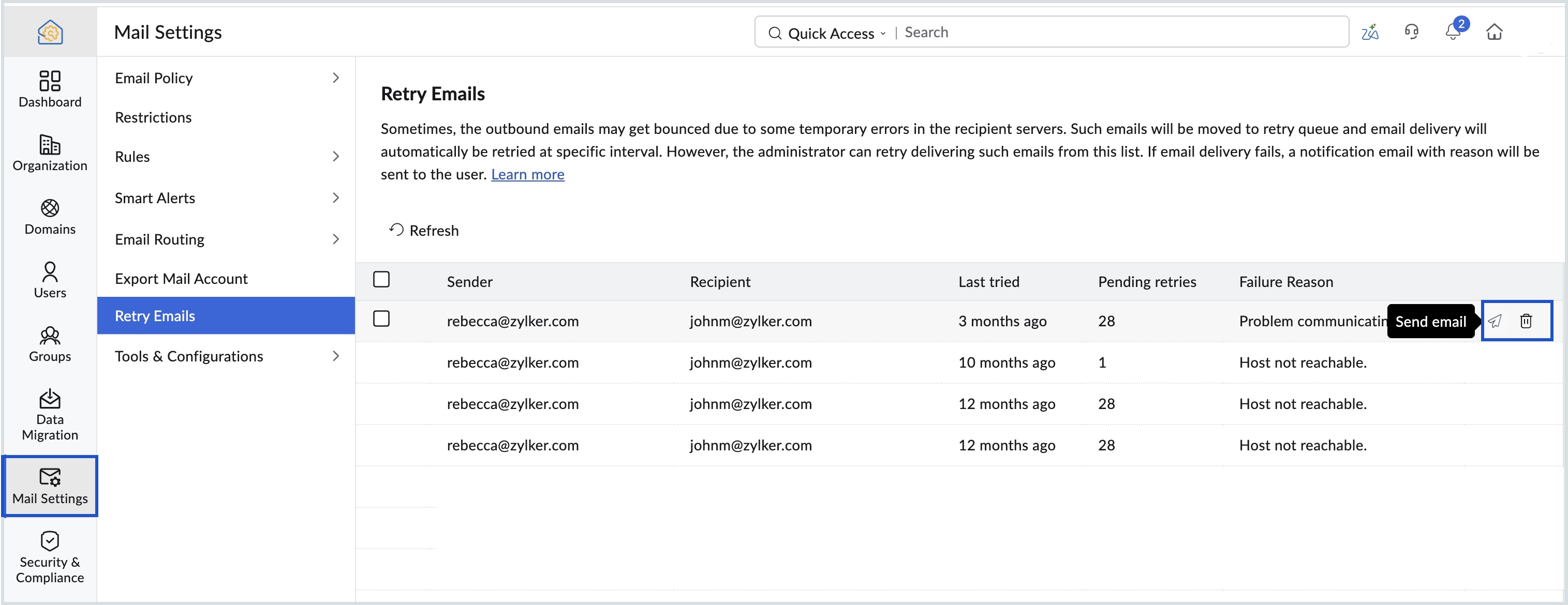 Retry emails