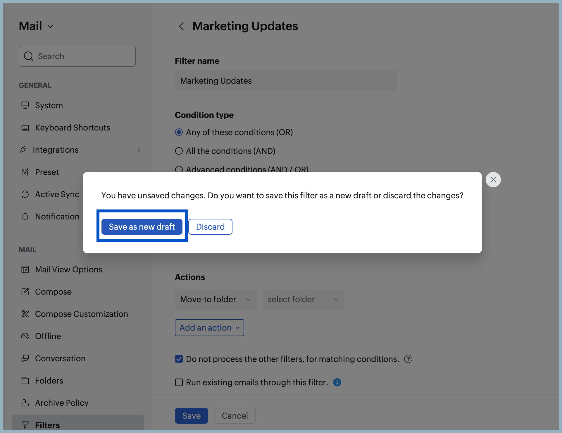 Save filter draft Save filter draft