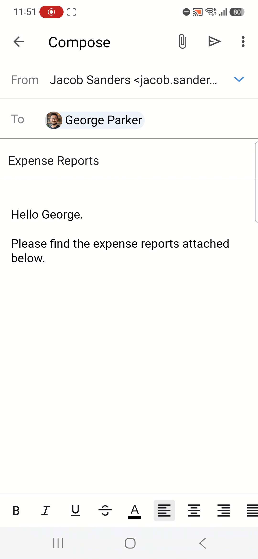 Schedule emails in Zoho Mail Android app.