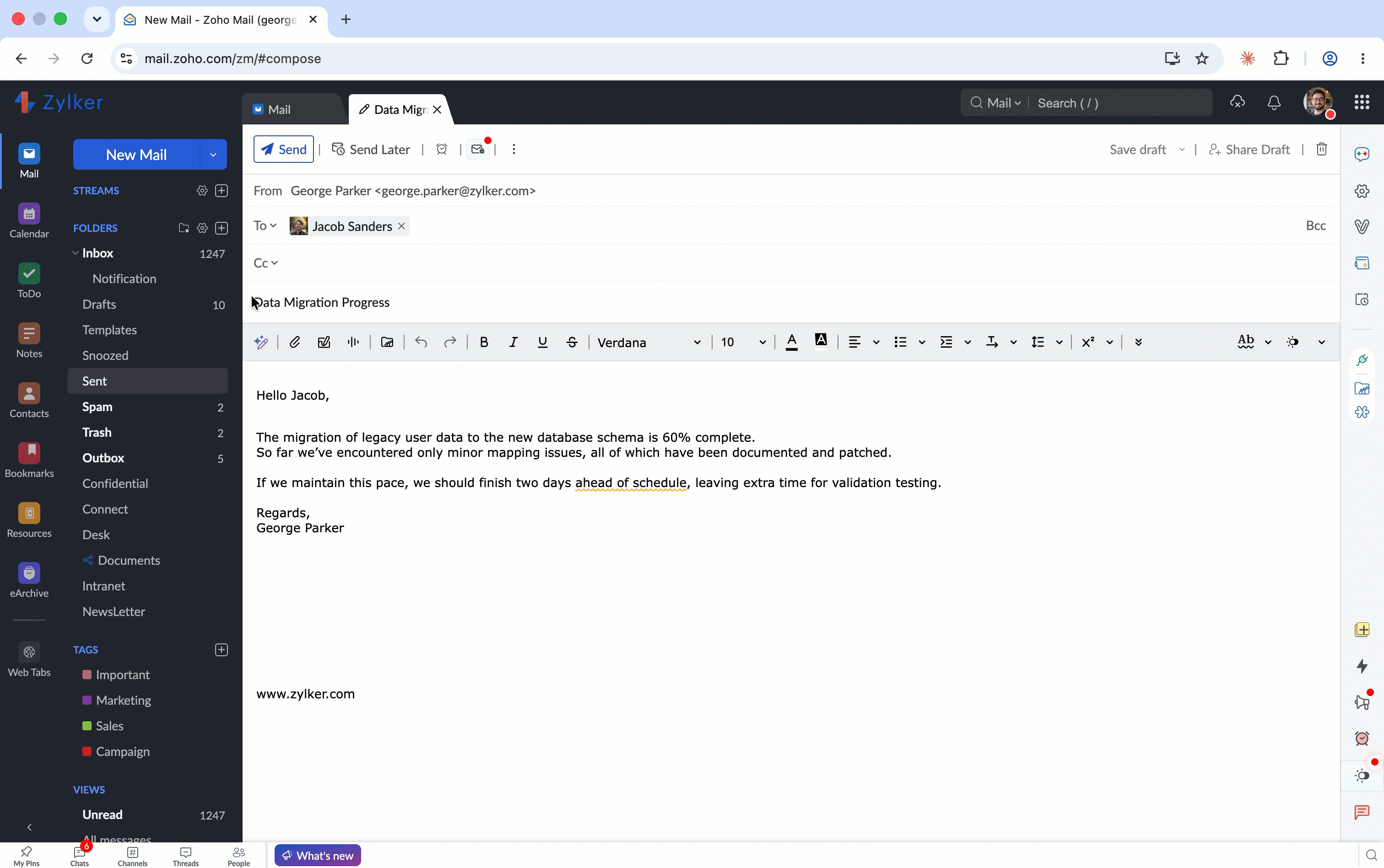Schedule emails Schedule emails in Zoho Mail webapp.