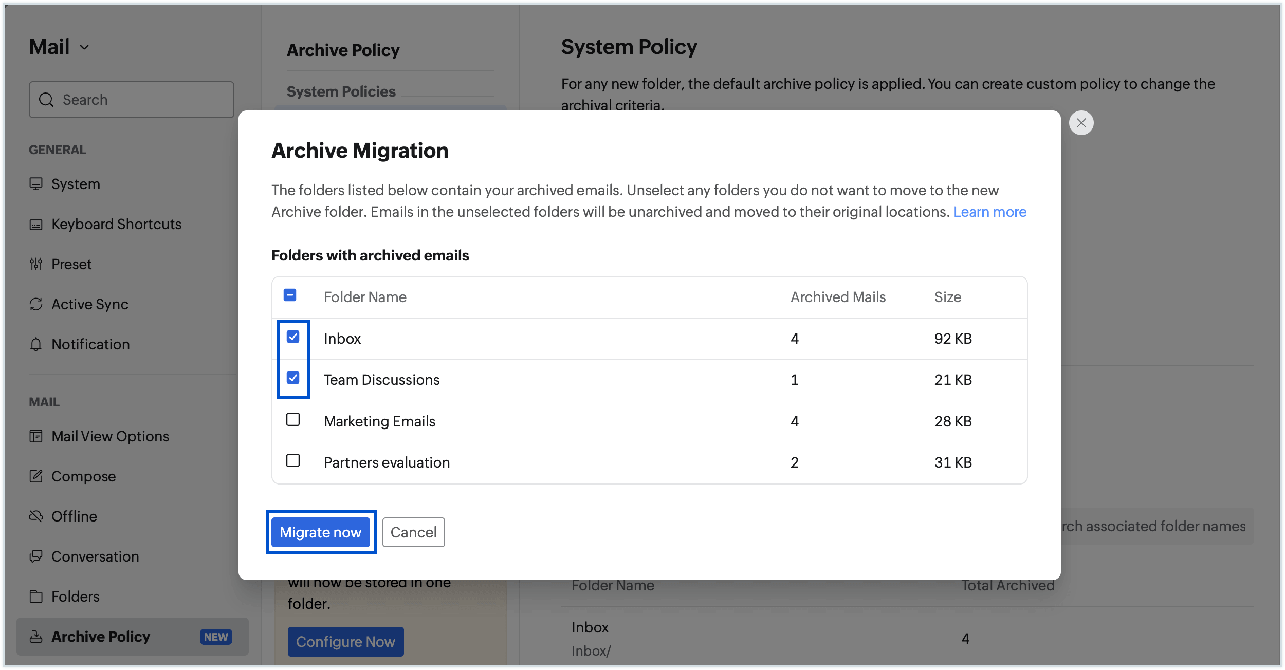 Select folders to migrate Select folders to migrate