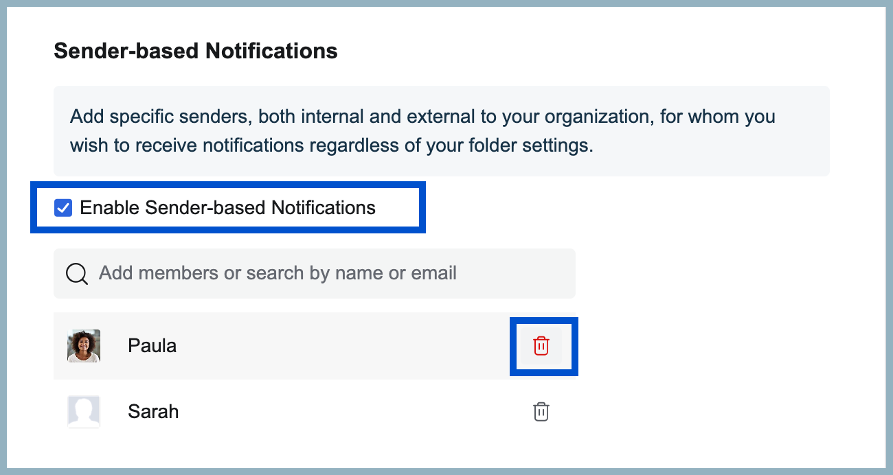 Sender based notification
