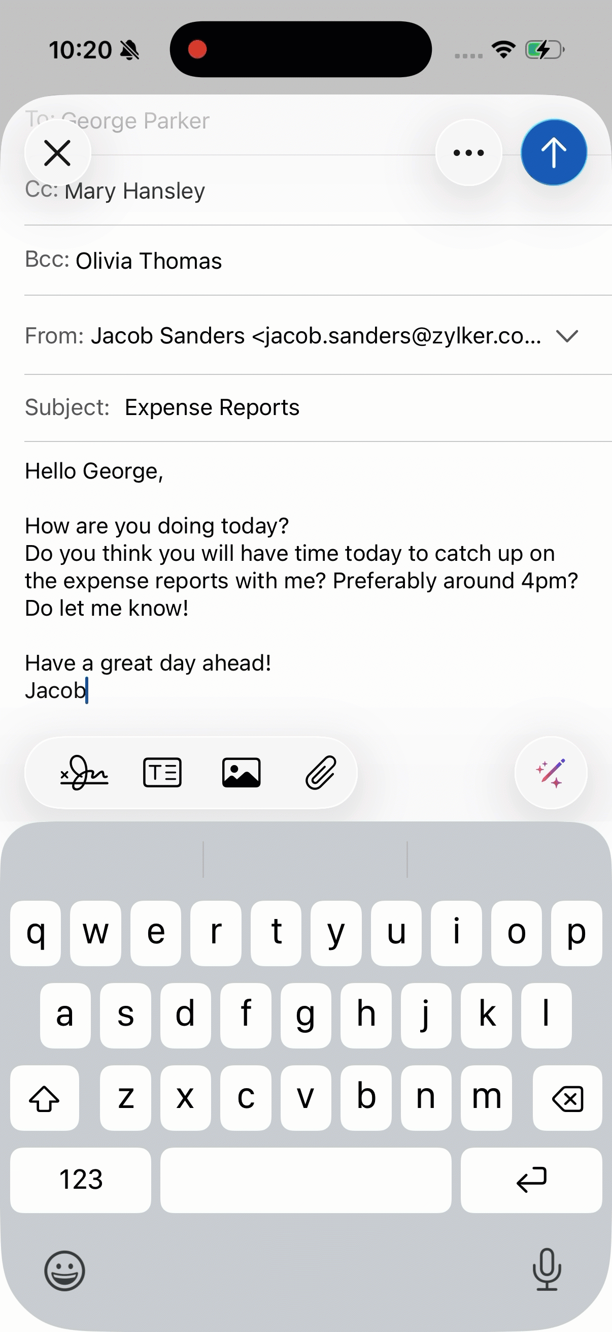 Set email priority in Zoho Mail mobile iOS app