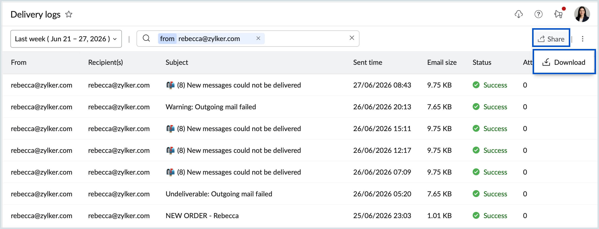 Share delivery logs Share delivery logs