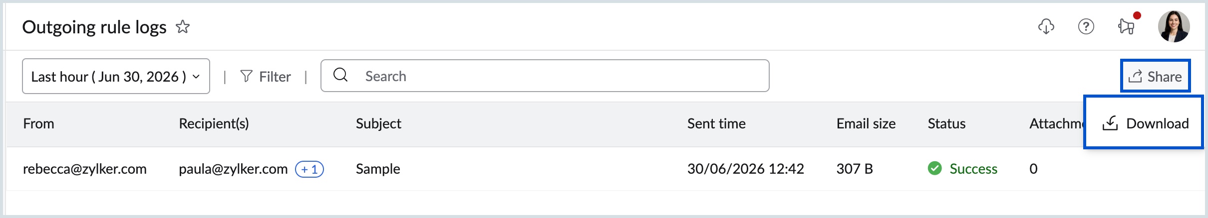 Download outgoing log Download outgoing log