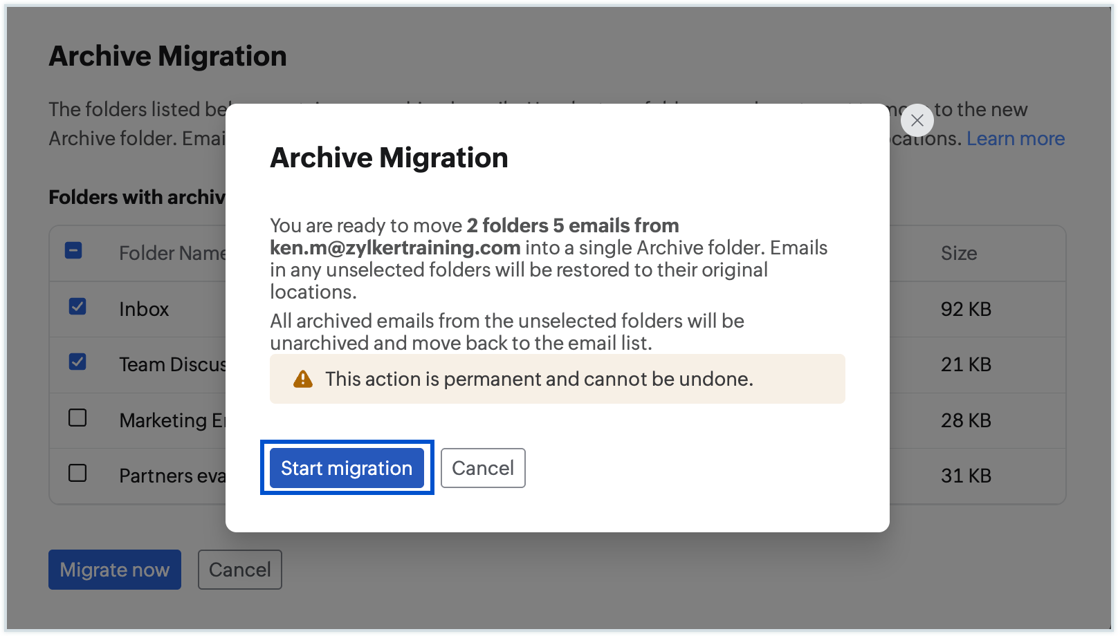 Start archive migration Start archive migration