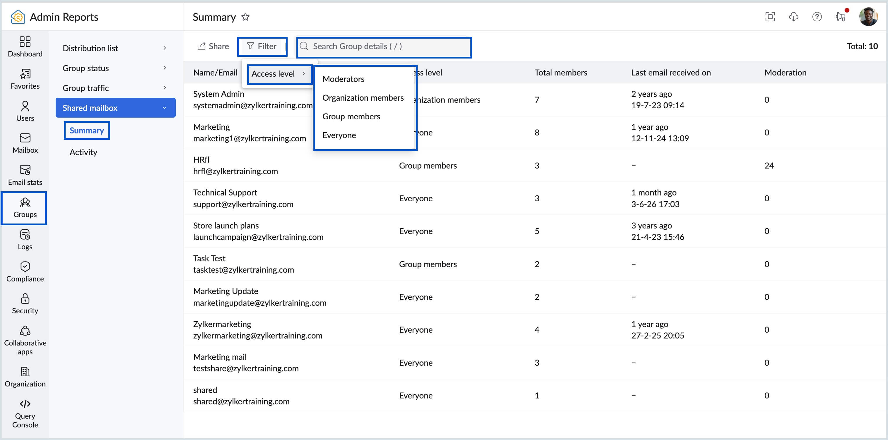 Summary filter Summary filter