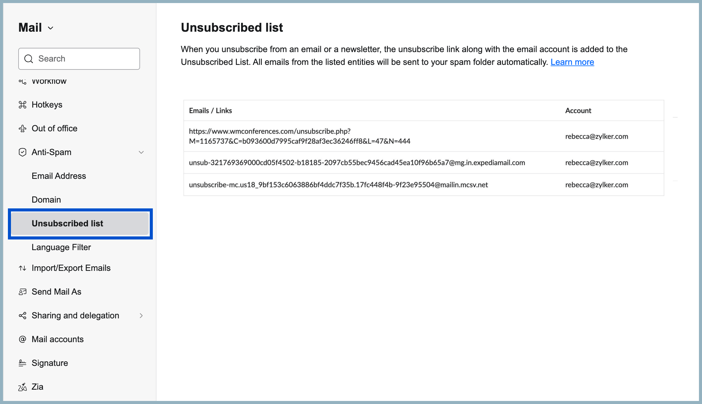 Unsubscribed list