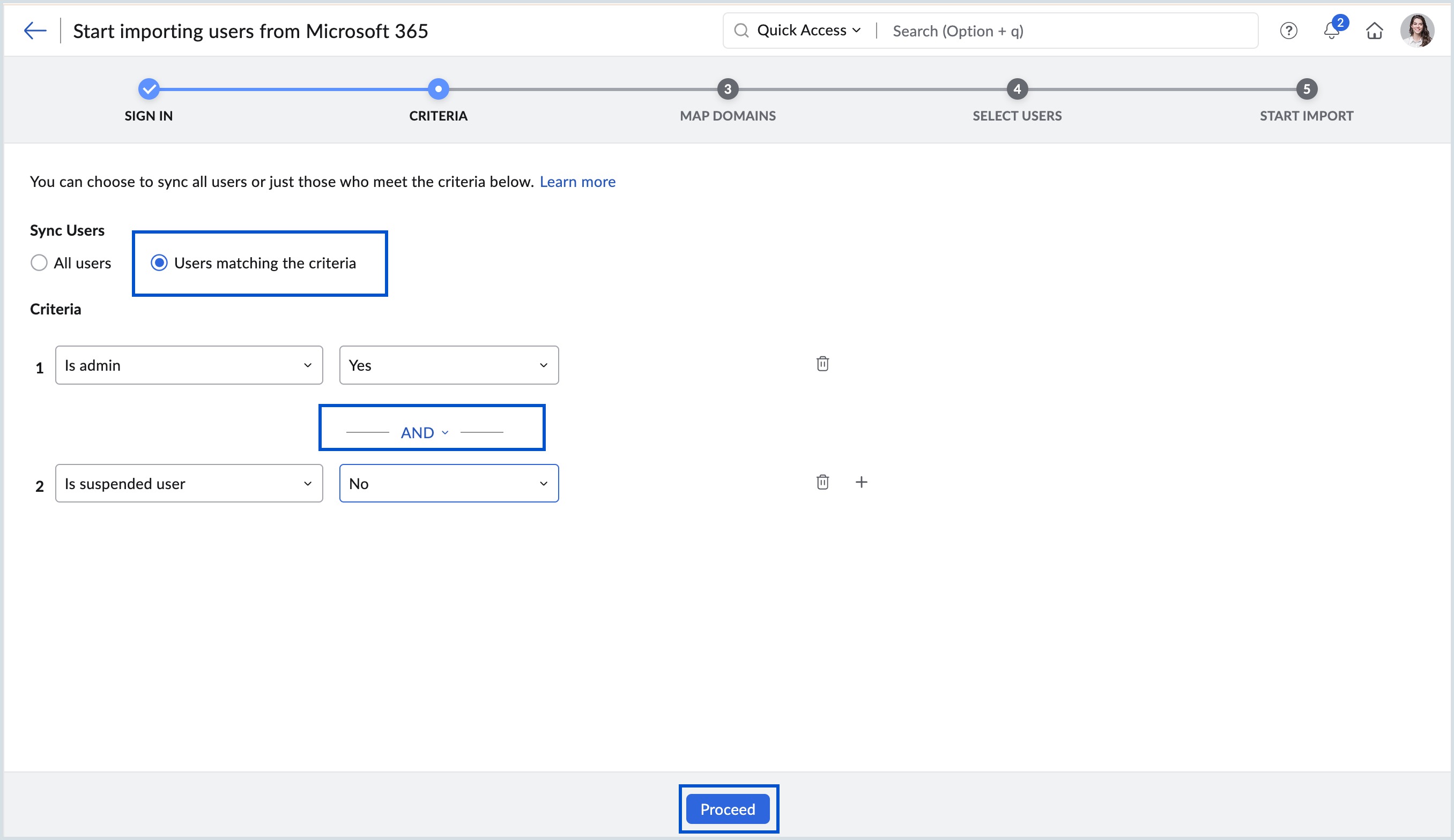 user matching criteria