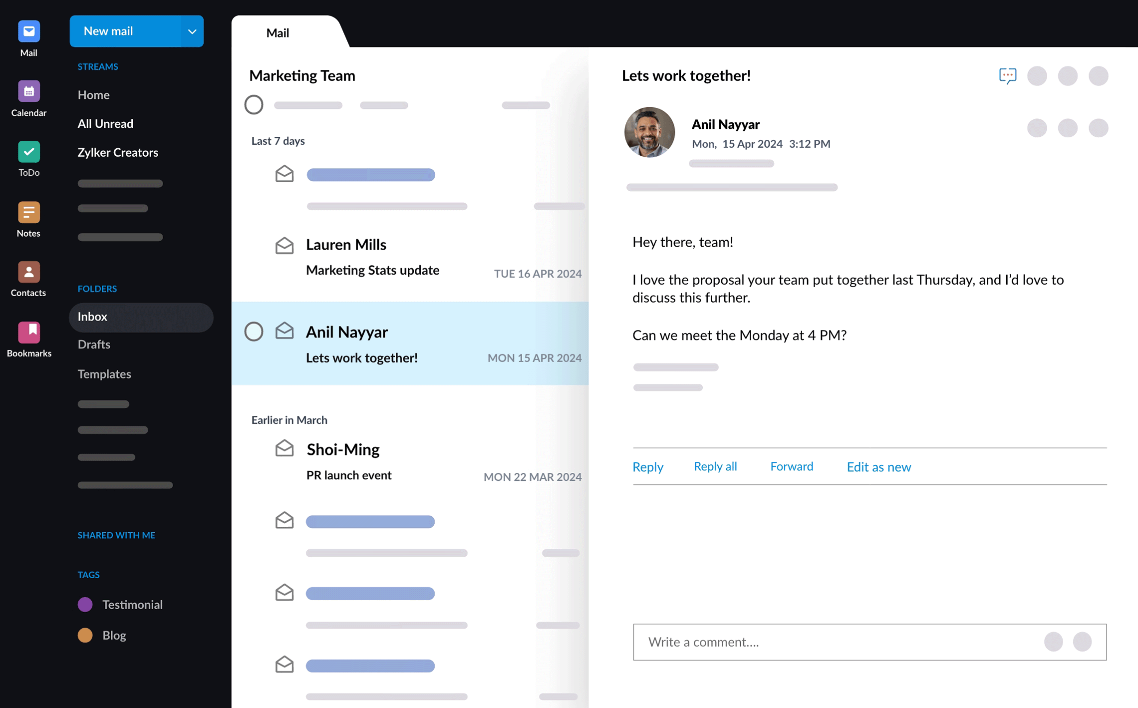 Zoho Mail Dashboard