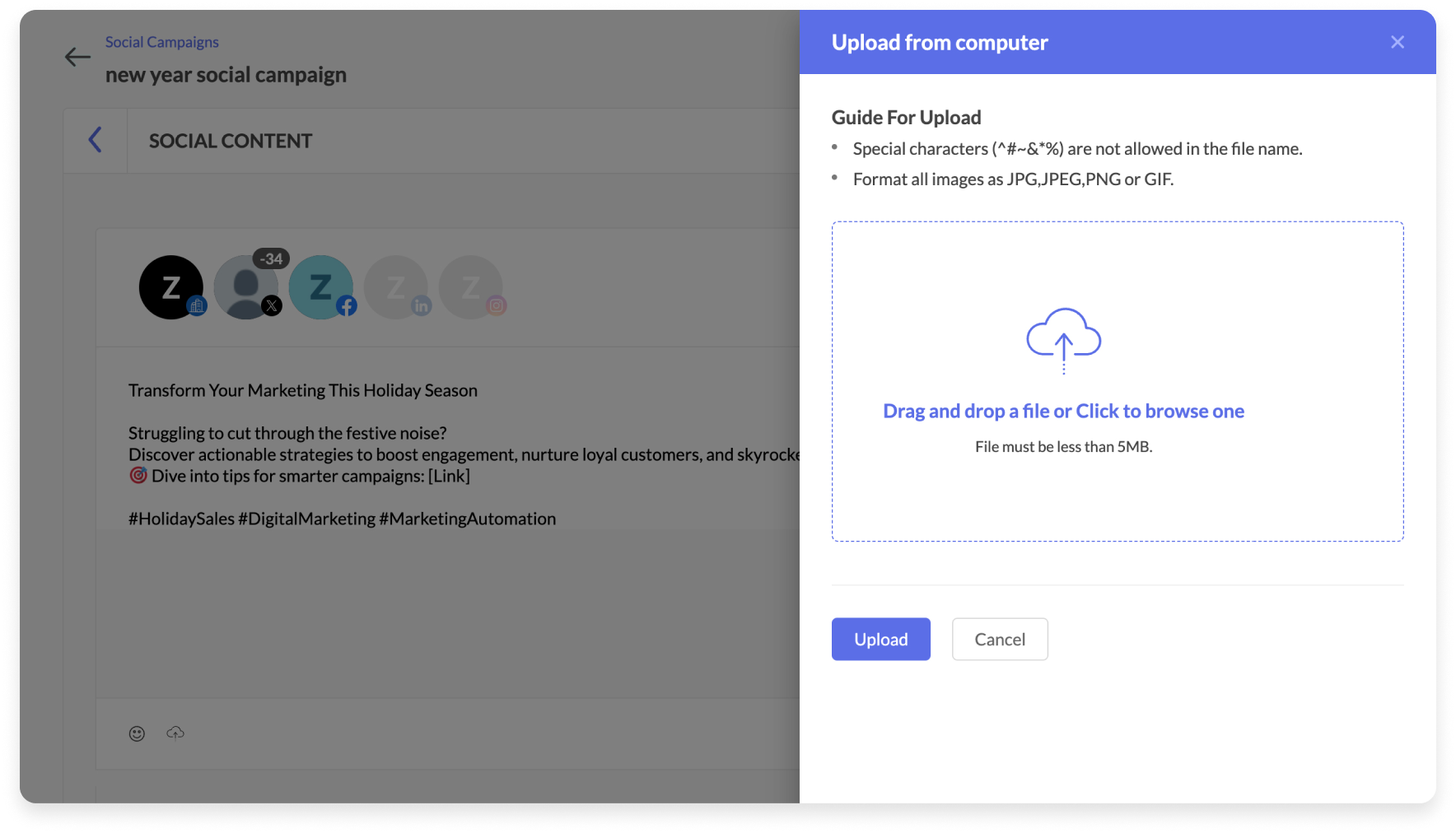 Contentoploader voor social media van Zoho.