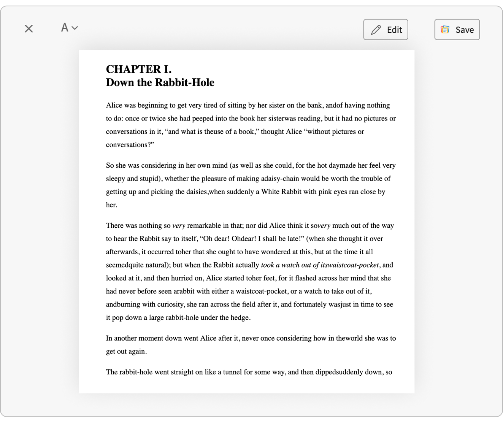 Distraction-free reader view of an article