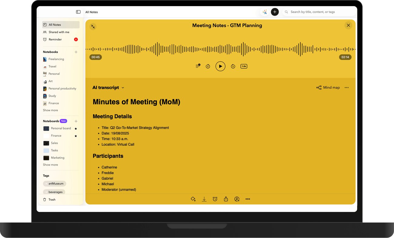 AI-powered meeting notes and transcription