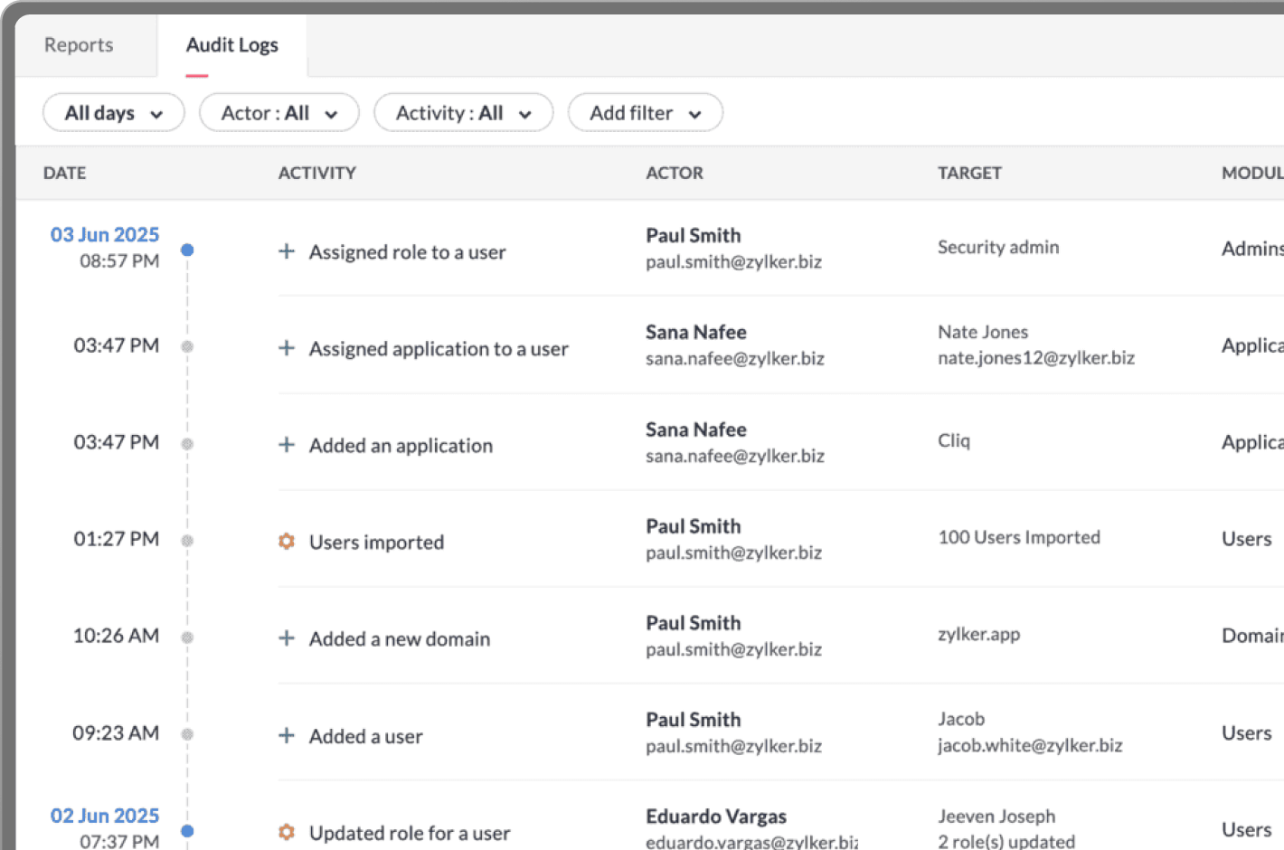 Audit logs interface