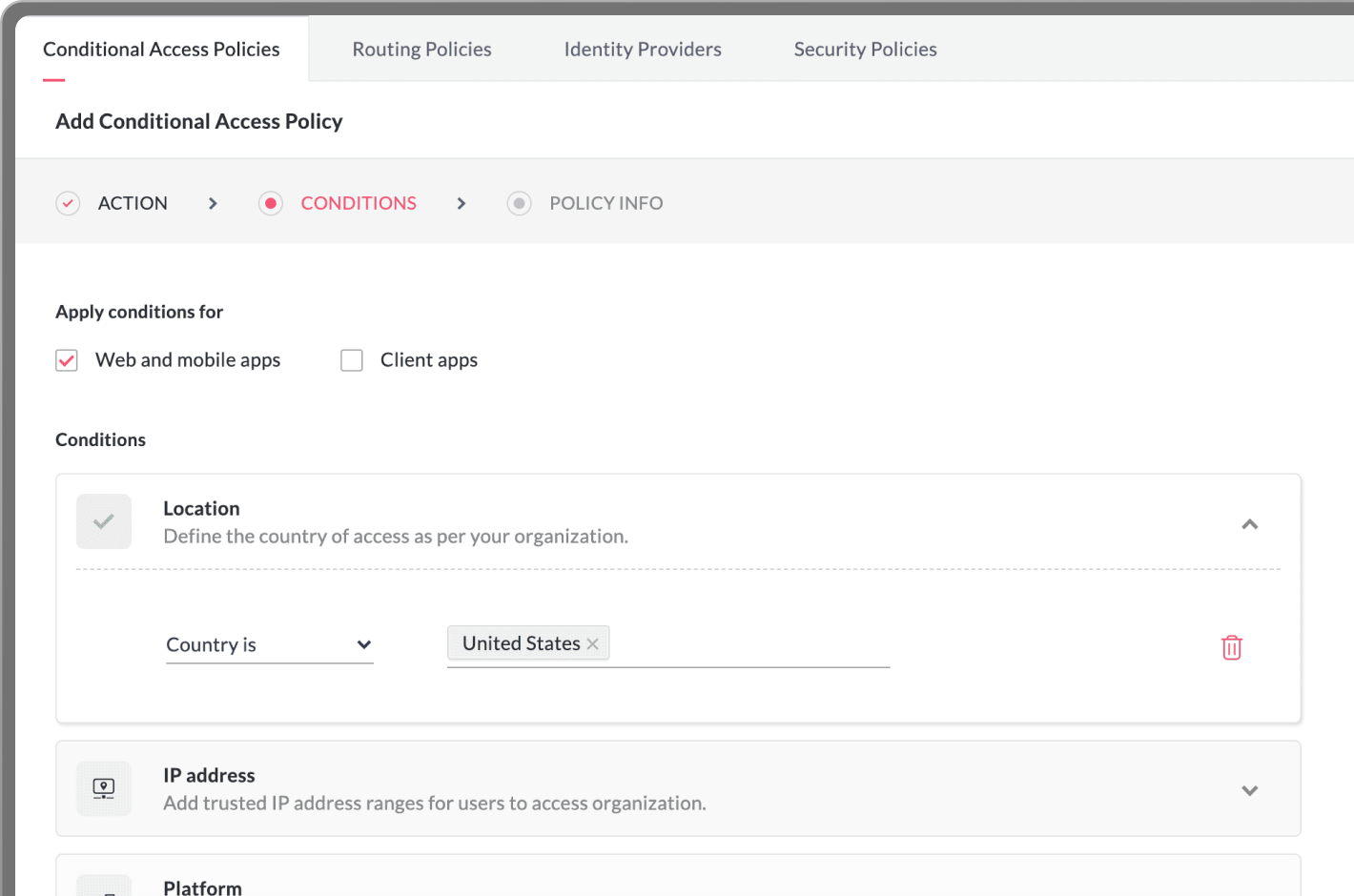 Conditional access interface