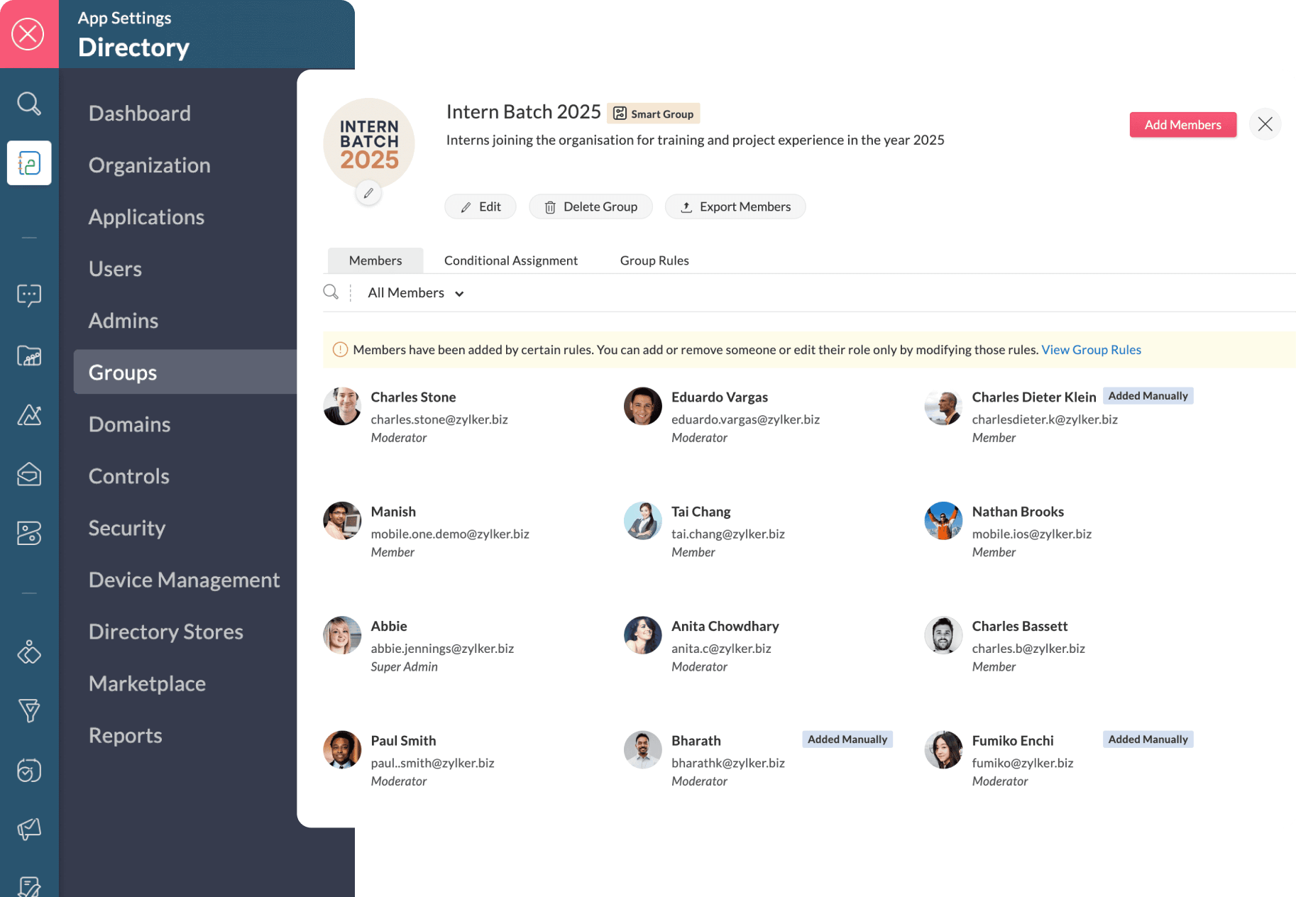 Smart groups interface