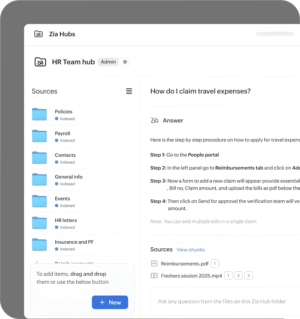 Ask Zia interface mockup