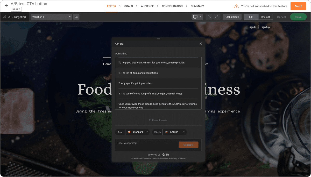 Ask Zia — AI-powered content generation