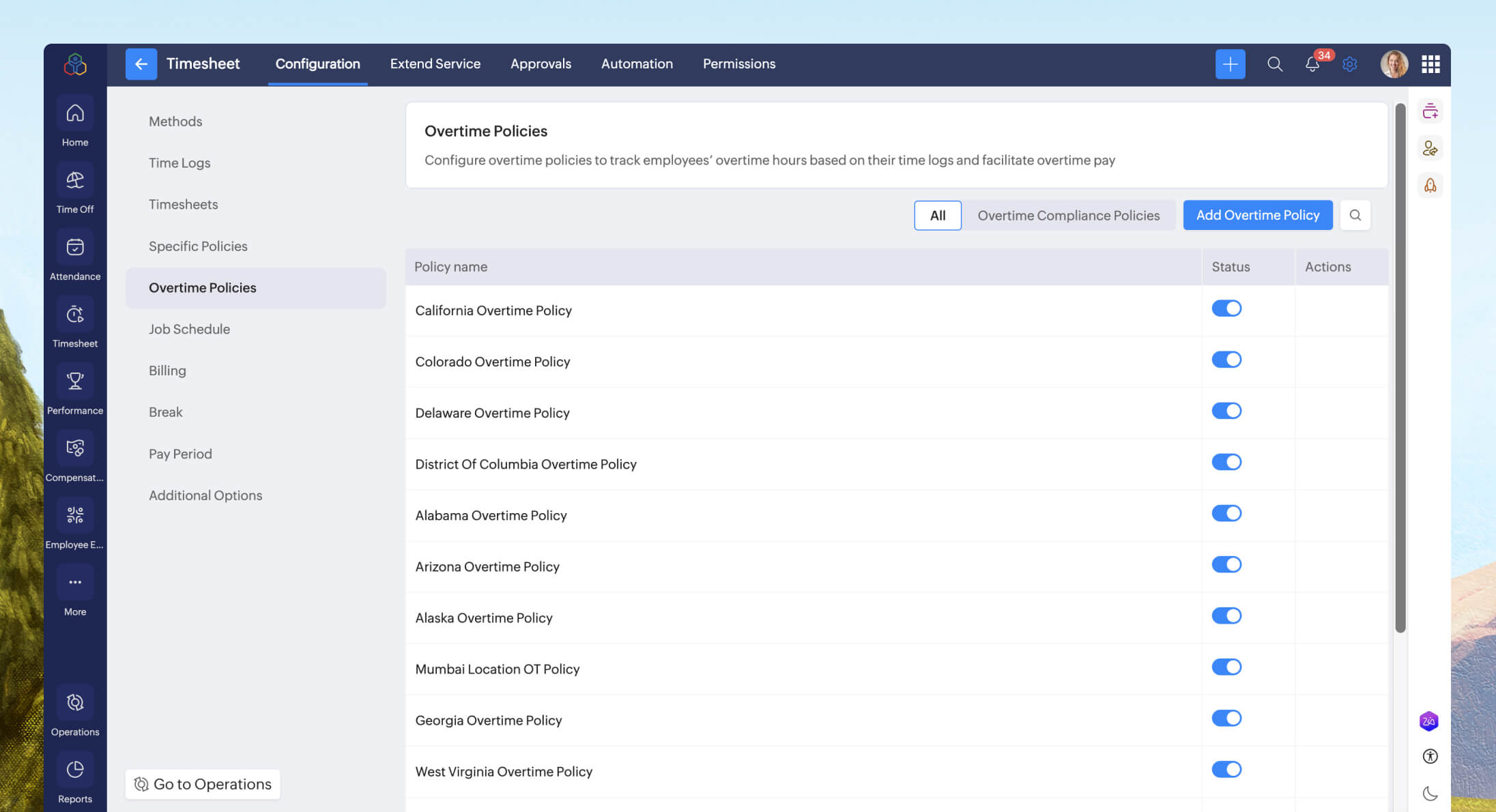 Overtime compliance policies in Zoho People