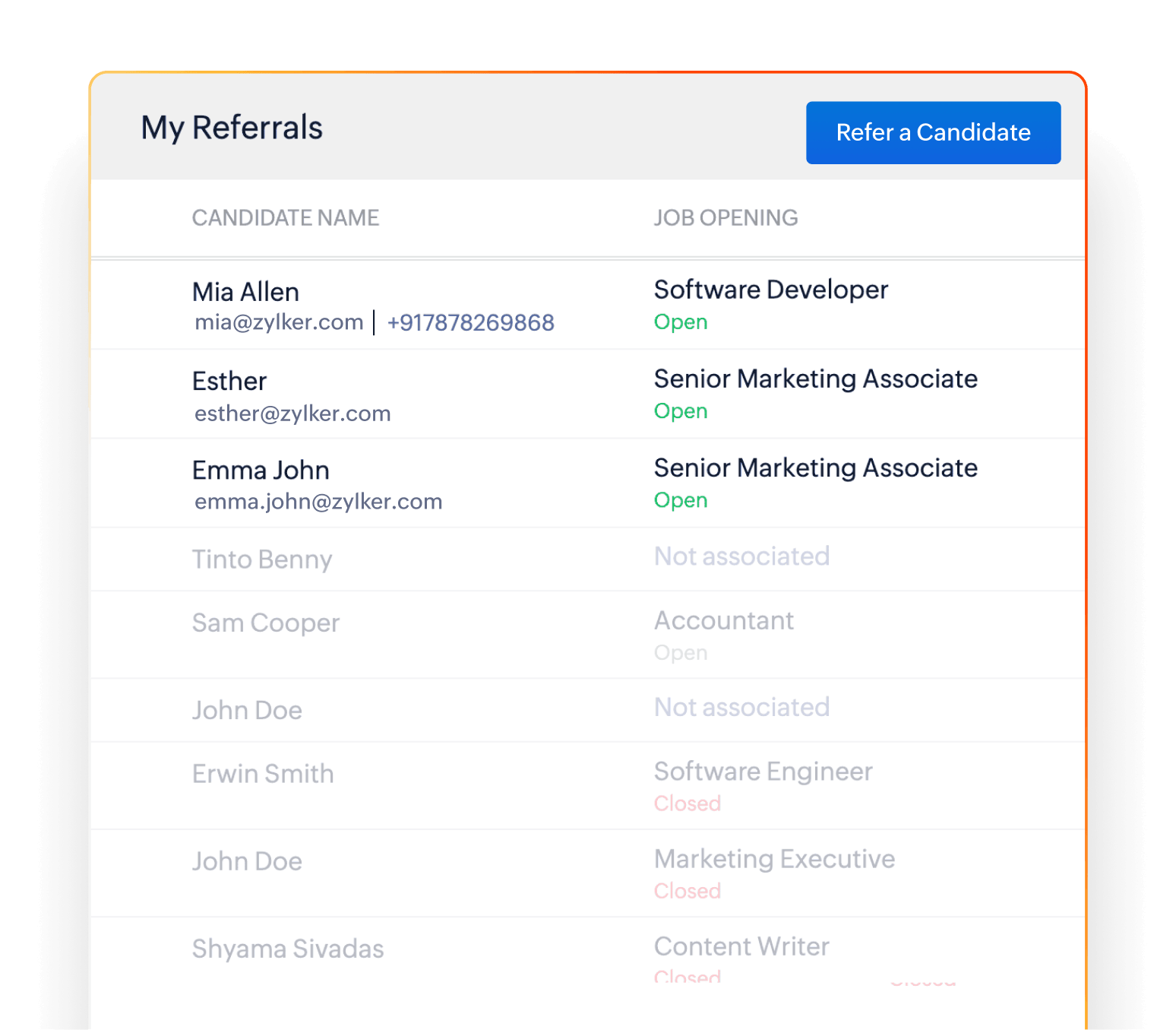 Referrals in Zoho People Plus