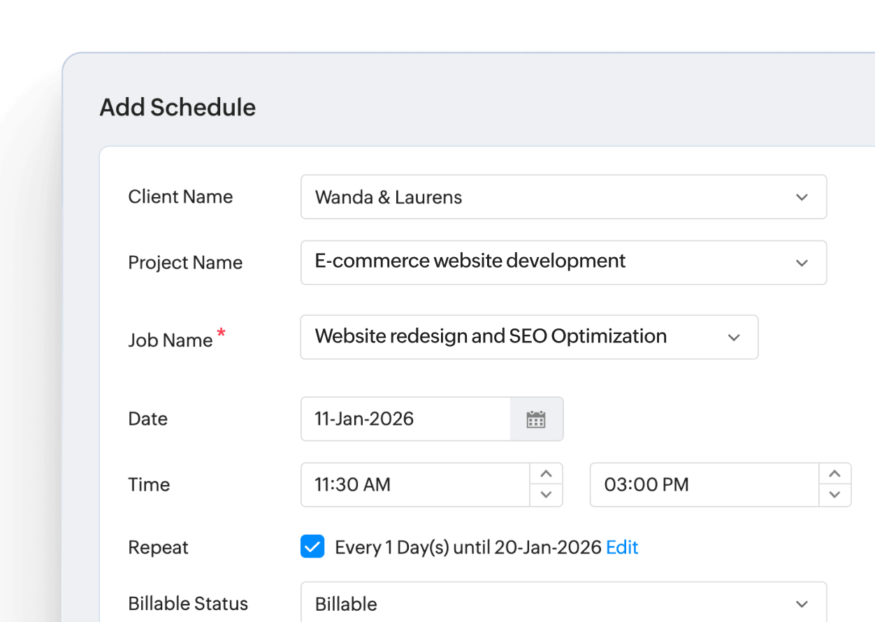 Job scheduling calendar interface