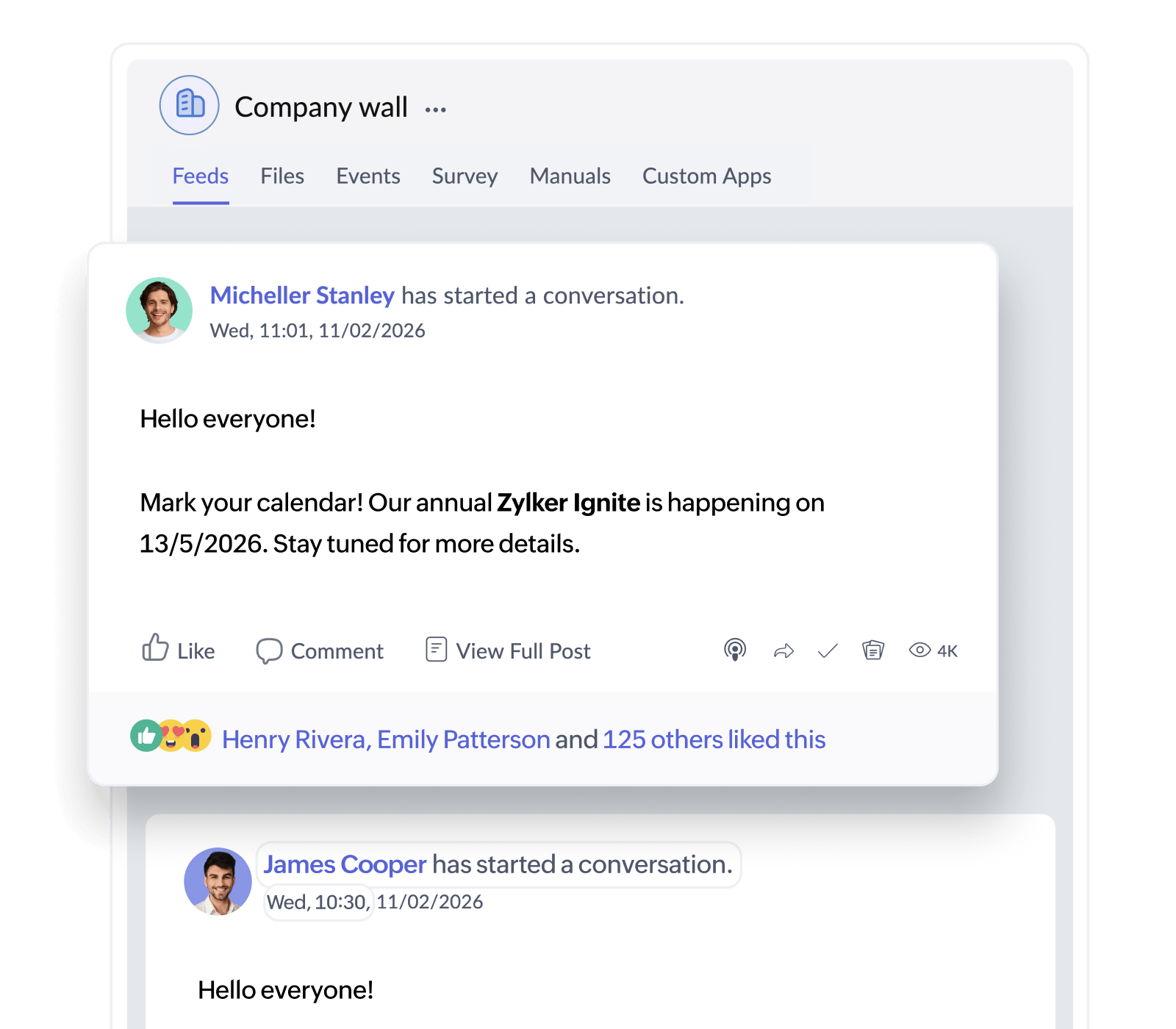 Company wall in Zoho People Plus