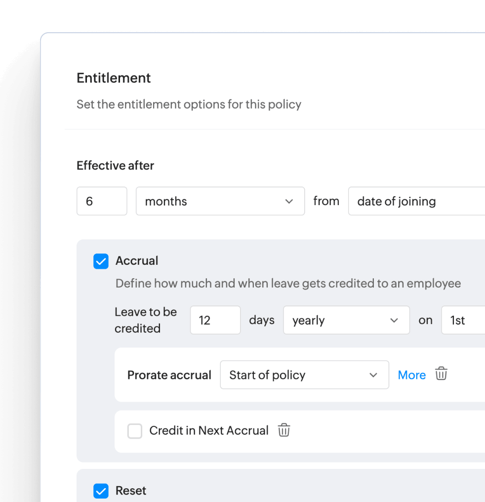Time-off policies entitlement configuration