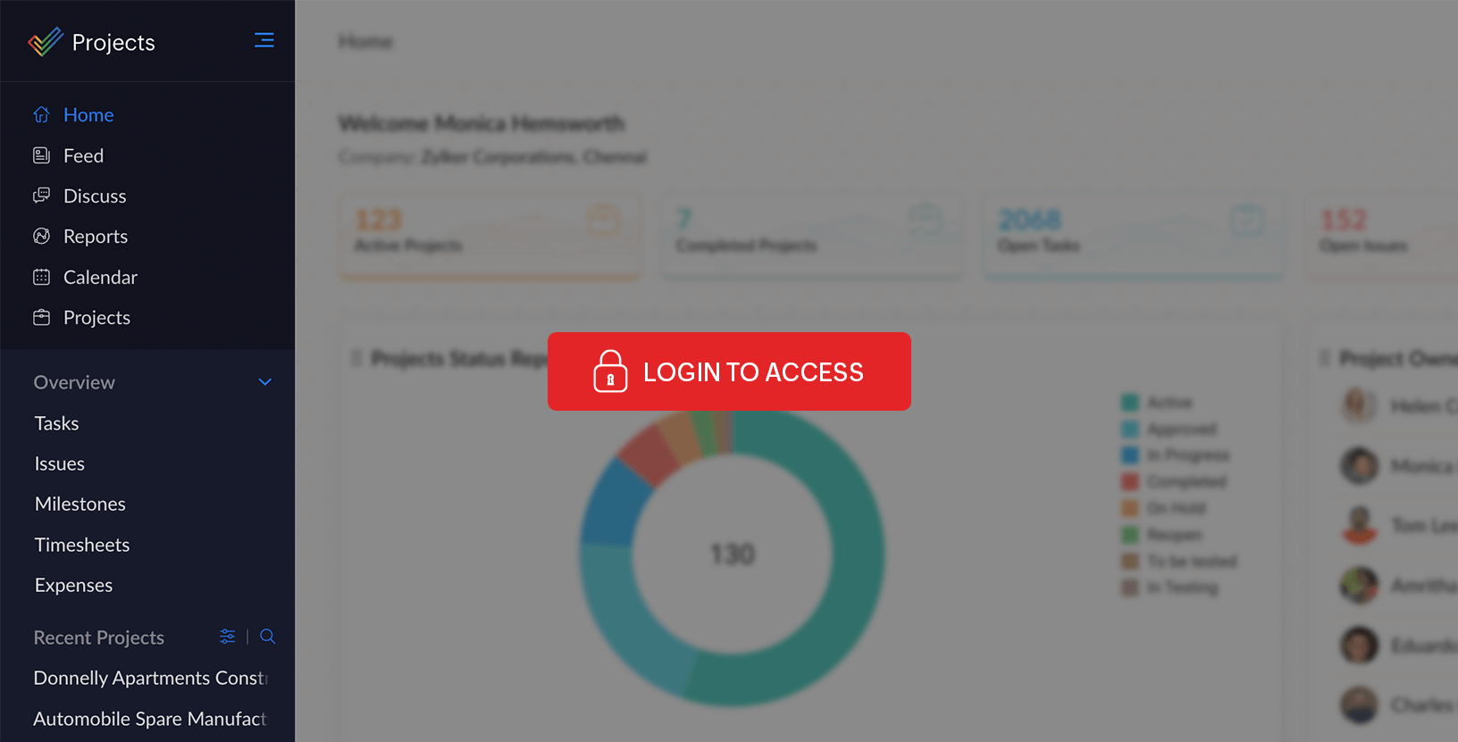 Log in to Zoho Projects with your existing profile if you have one.