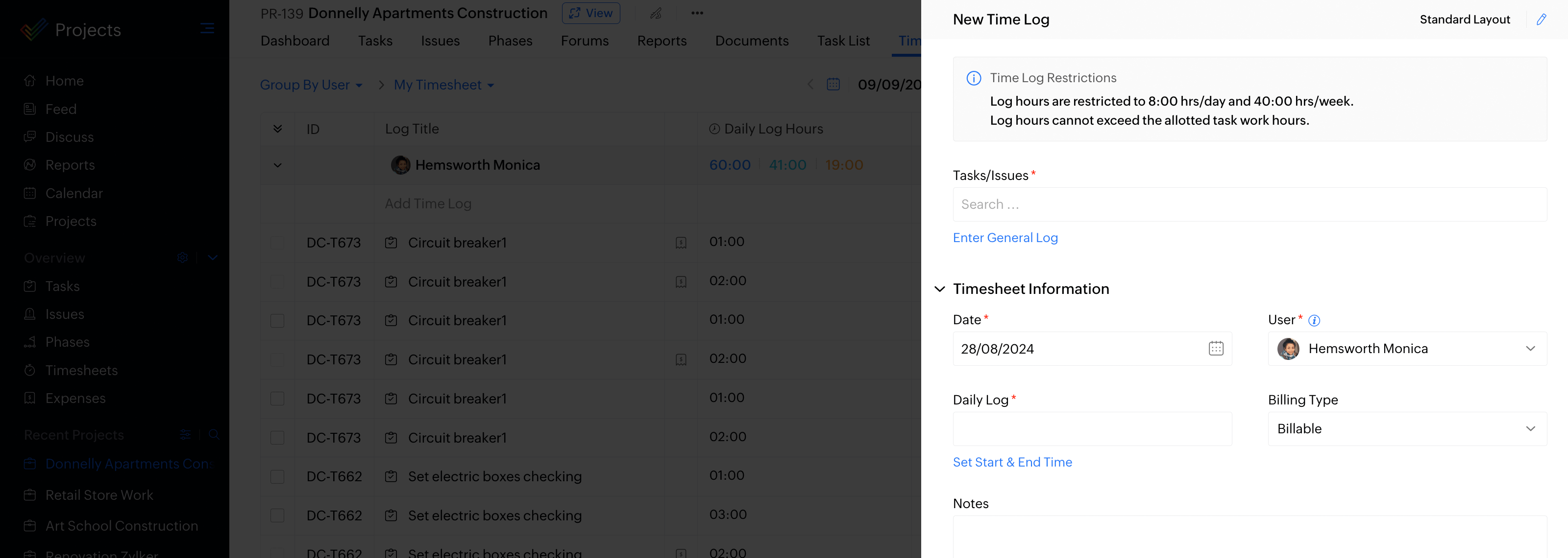 Timesheet software - Zoho Projects