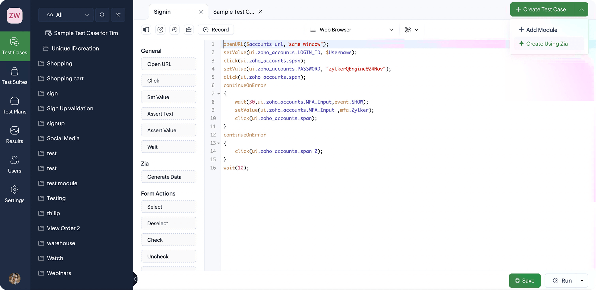Zoho QEngine generating test cases for web, mobile, and API with agentic AI