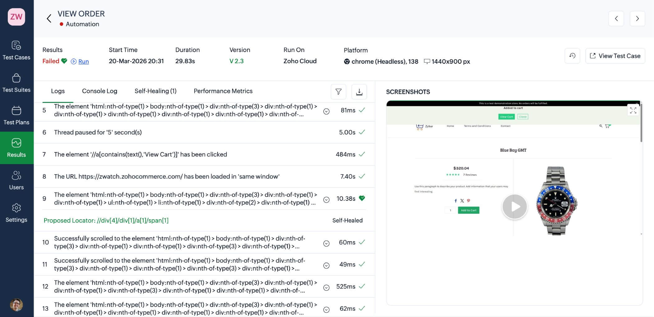 Watch: Self-healing AI fixing broken locators in Zoho QEngine Zoho QEngine self-healing AI automatically identifying and fixing a broken locator when the UI changes