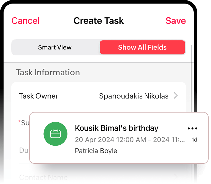 Add tasks and events within the Zoho Recruit mobile app