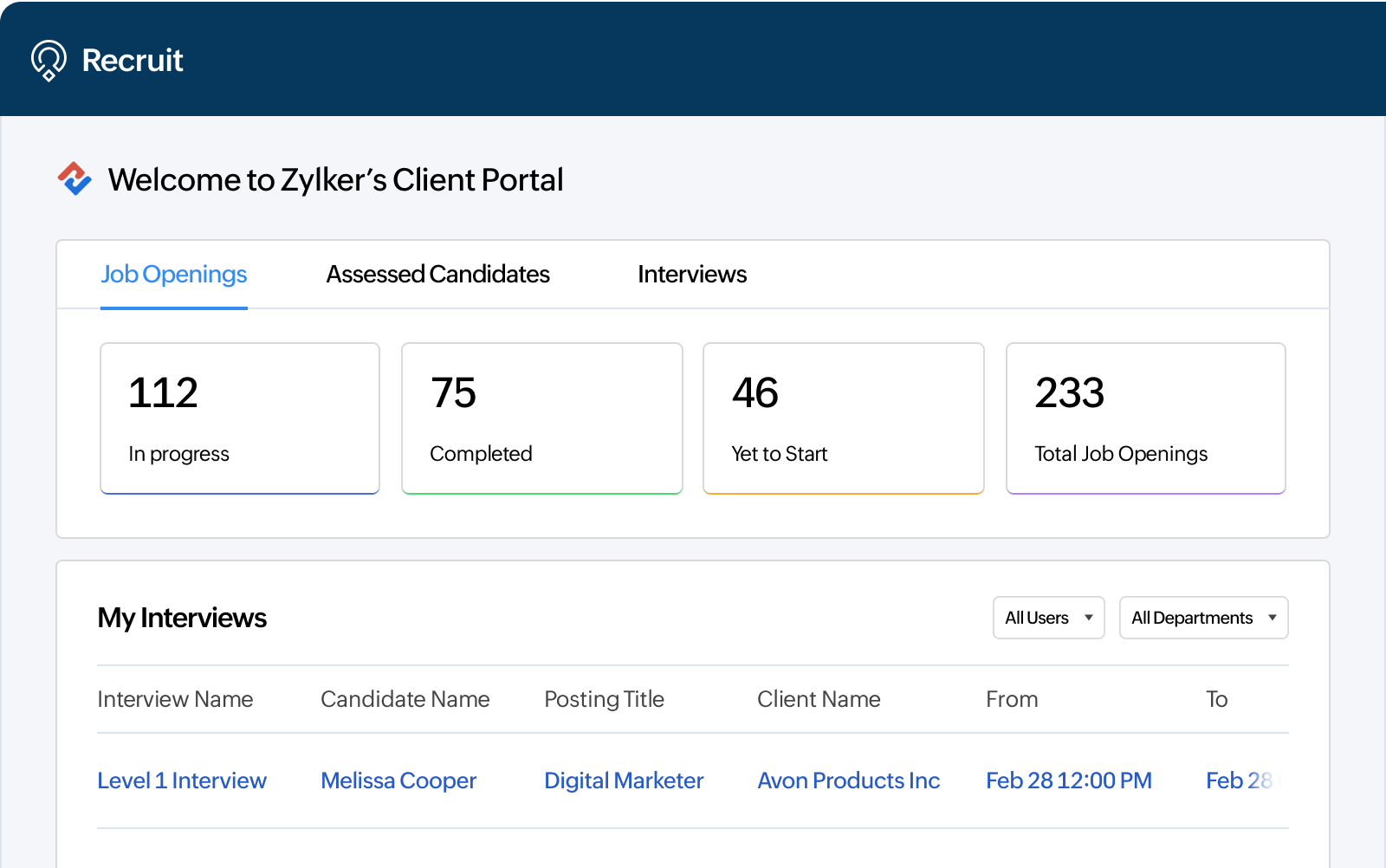 Clients can review shortlisted candidates and share feedback in the Client Portal