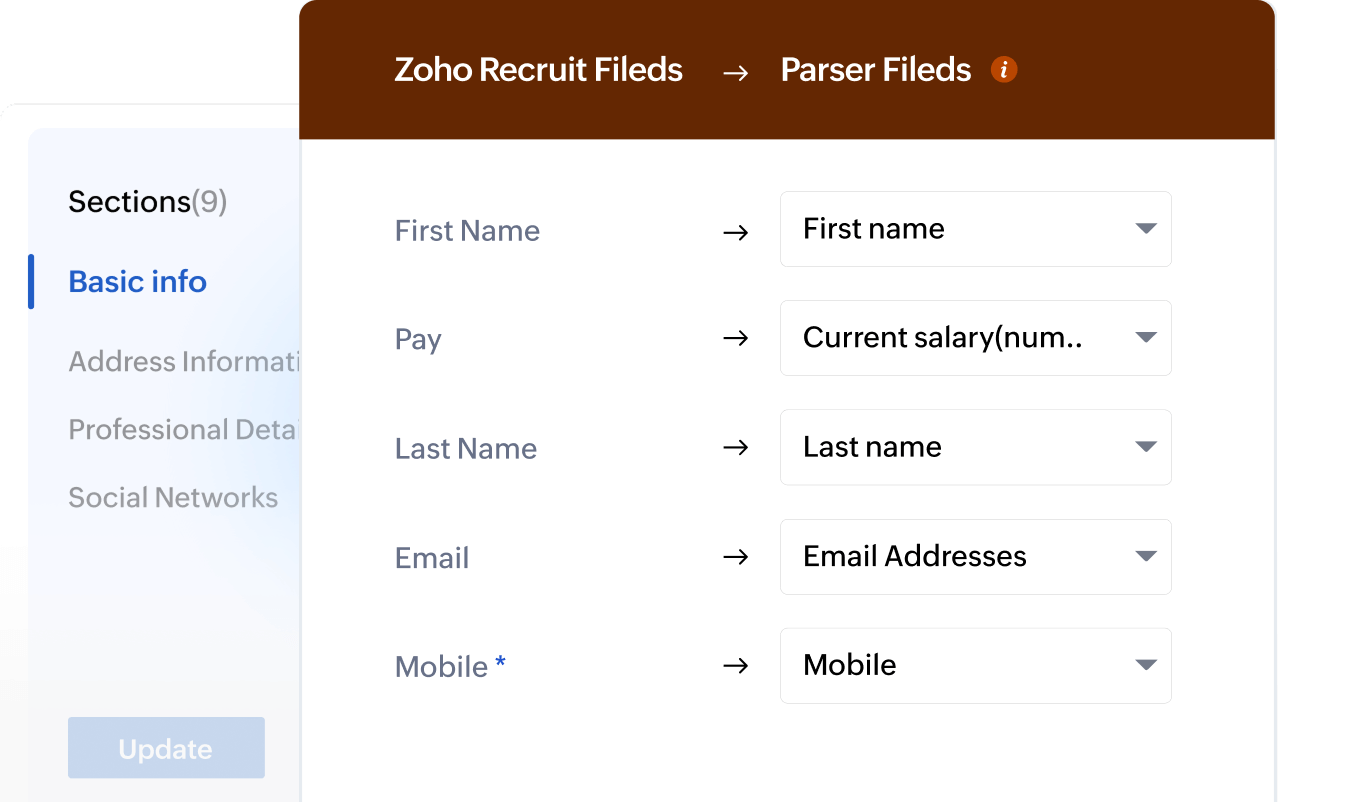 Map parsed resume data to Zoho Recruit fields for consistent candidate records