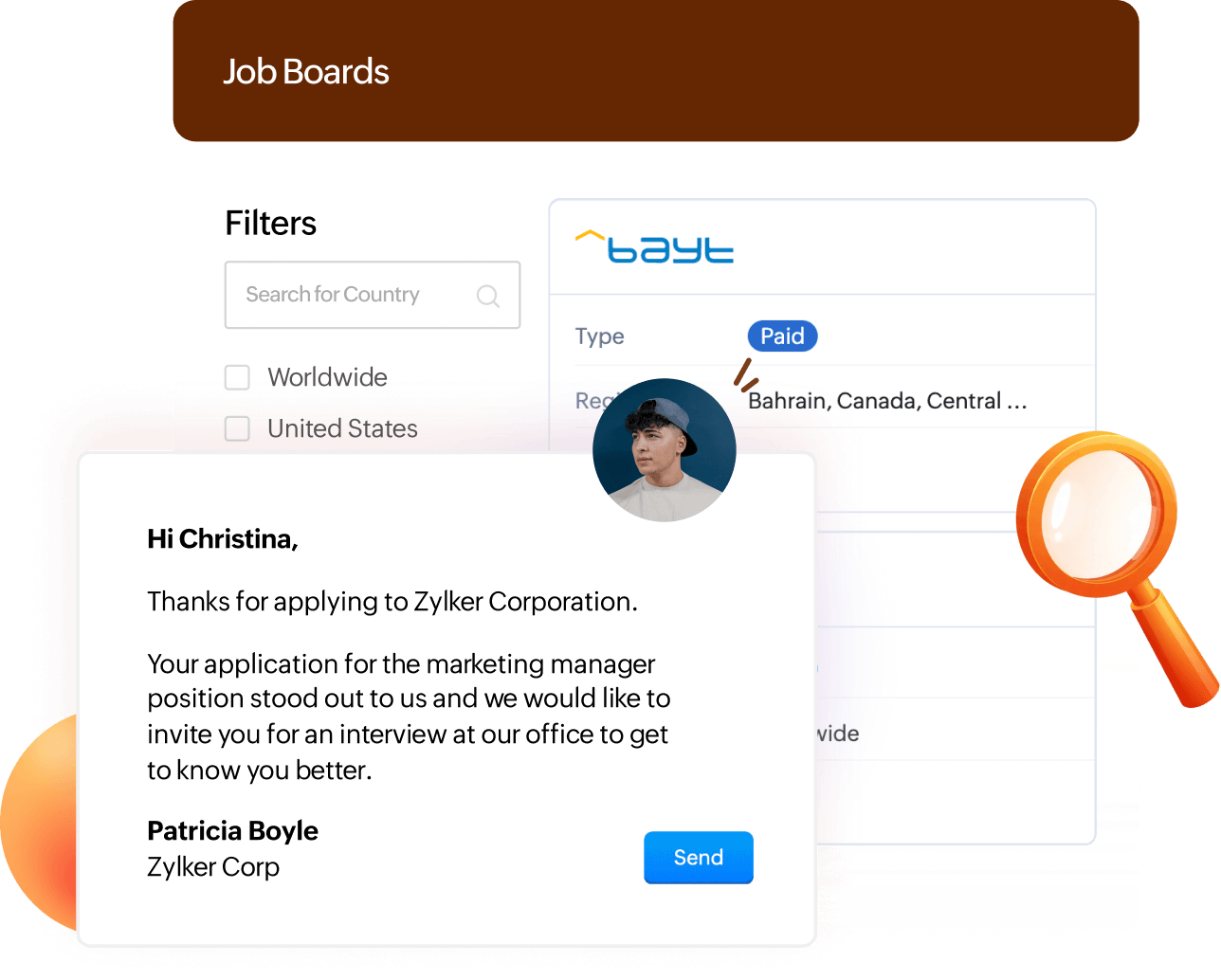 Zoho Recruit is a centralized candidate management platform to manage candidates across the entire hiring lifecycle