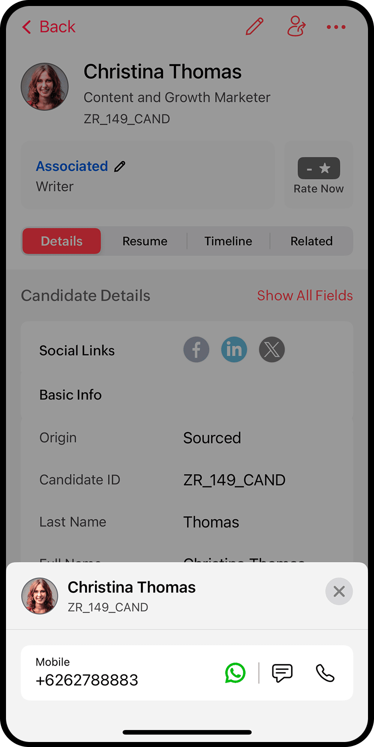 Call candidates from the Zoho Recruit mobile app