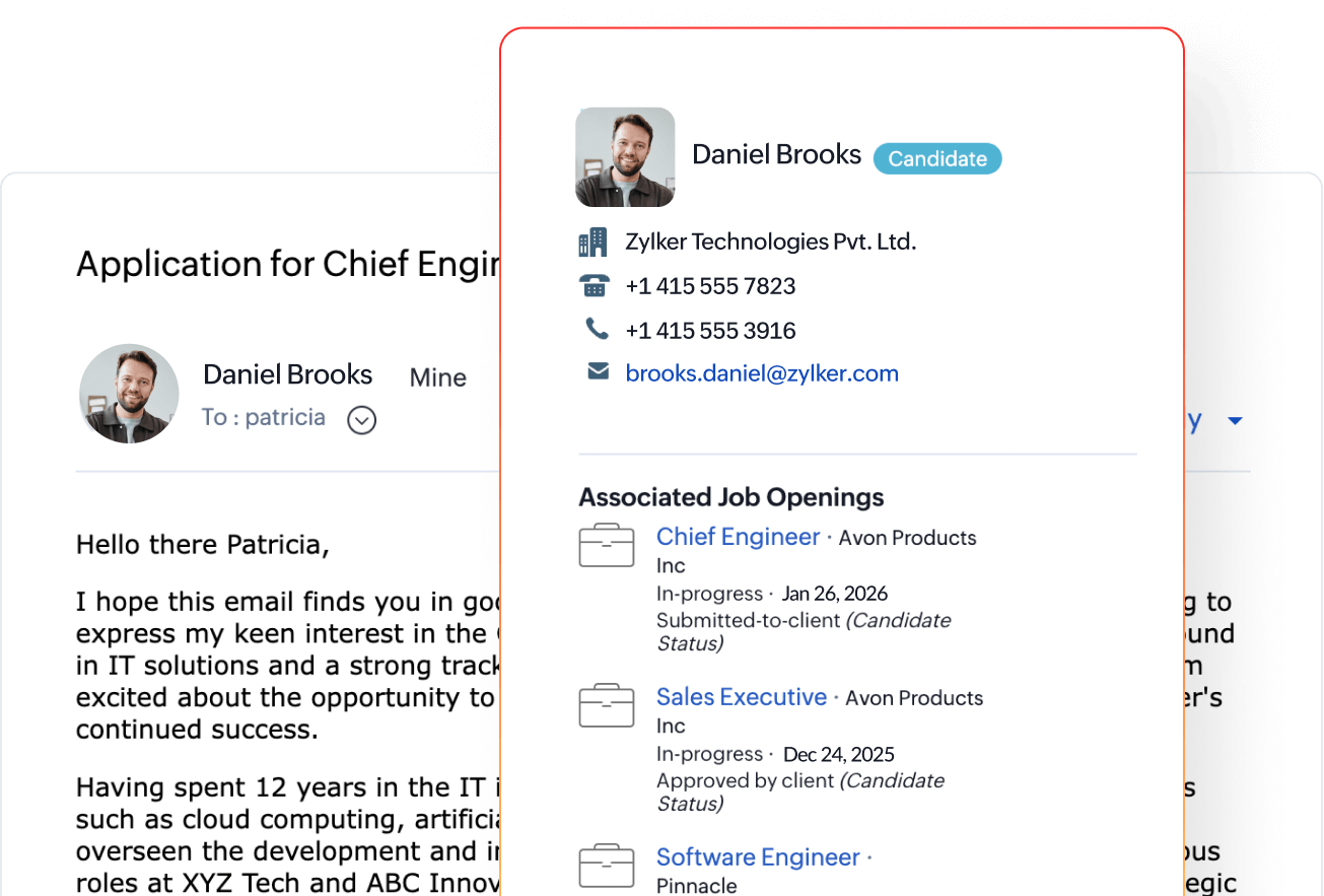 View candidate emails alongside associated job openings