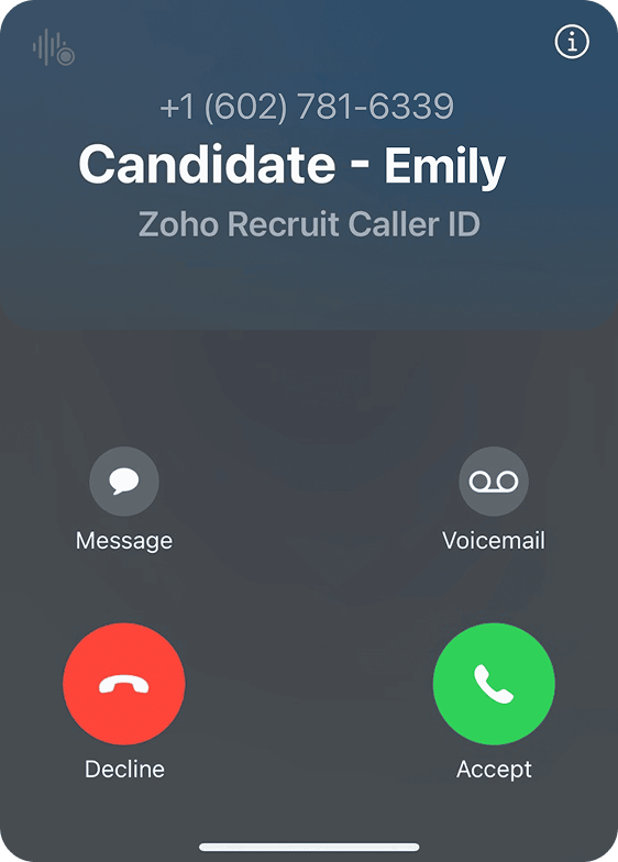 An icon of a phone ringing to represent the calling and texting features within the Zoho Recruit mobile app