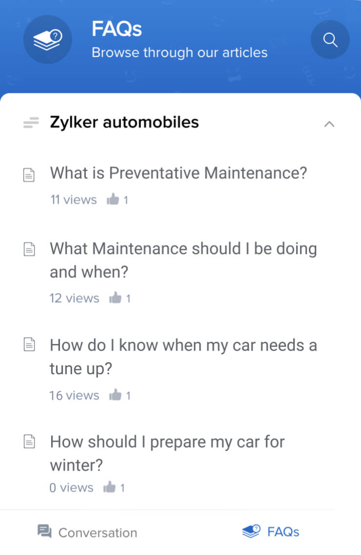 Customer support live chat knowledge base