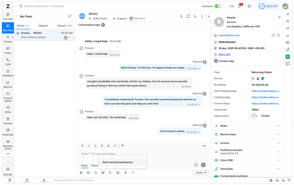 Deliver real-time visual support using Zoho Lens