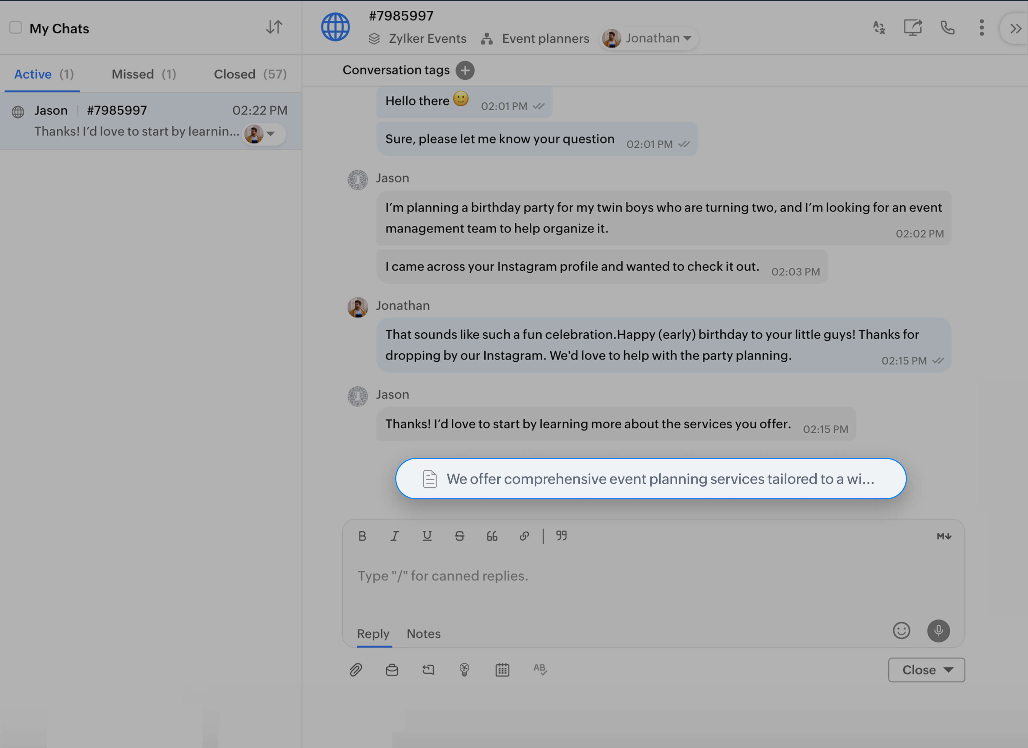 Smart suggestions for faster live chat responses