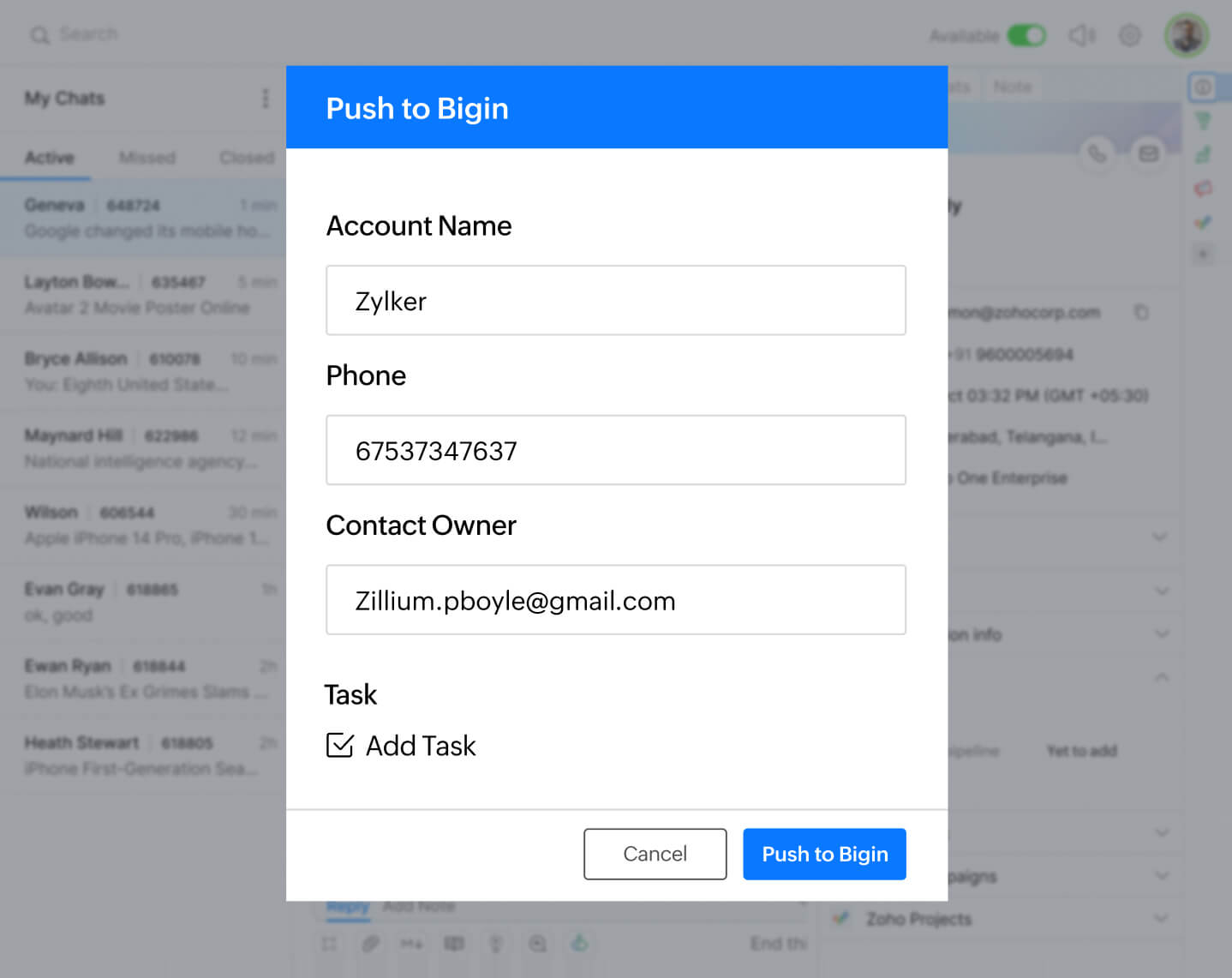 Connect SalesIQ and Bigin to unify your sales data with for faster deal wins