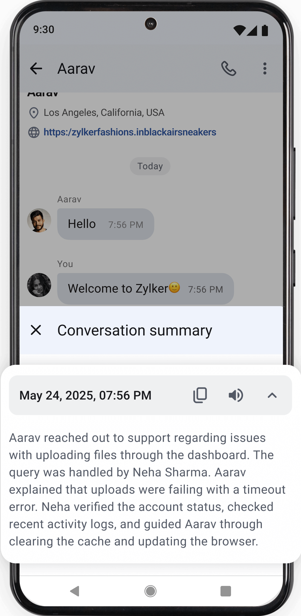 View auto-generated conversation summaries for quick context