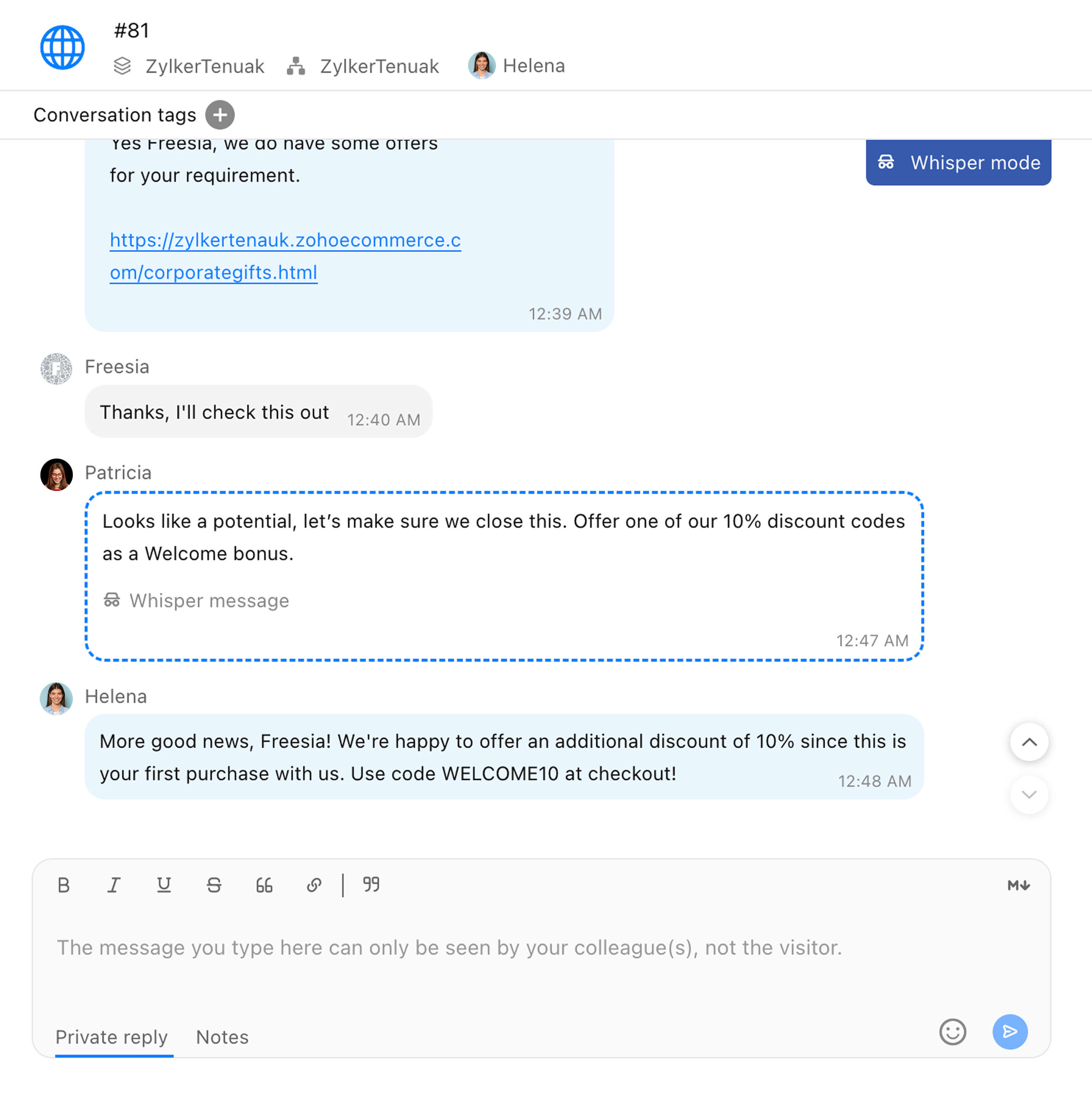 Discreetly guide agents during chats in Whisper mode
