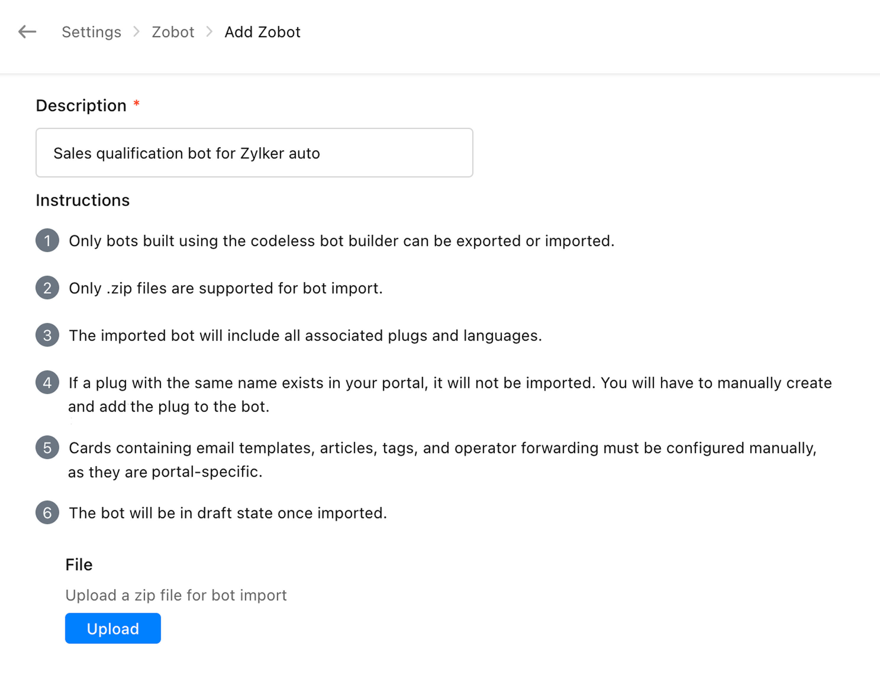 Bot import and export