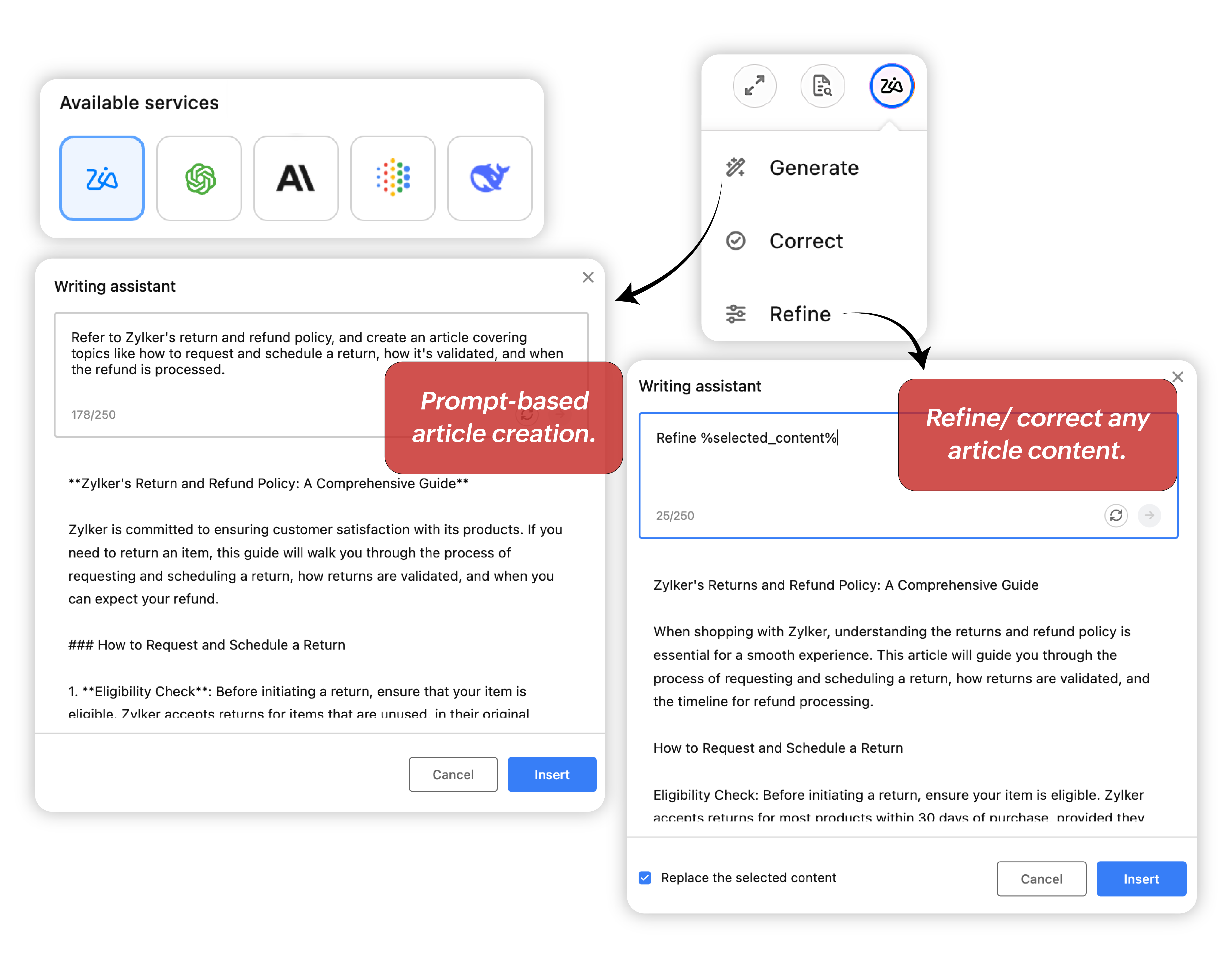 AI-powered article and FAQ creation