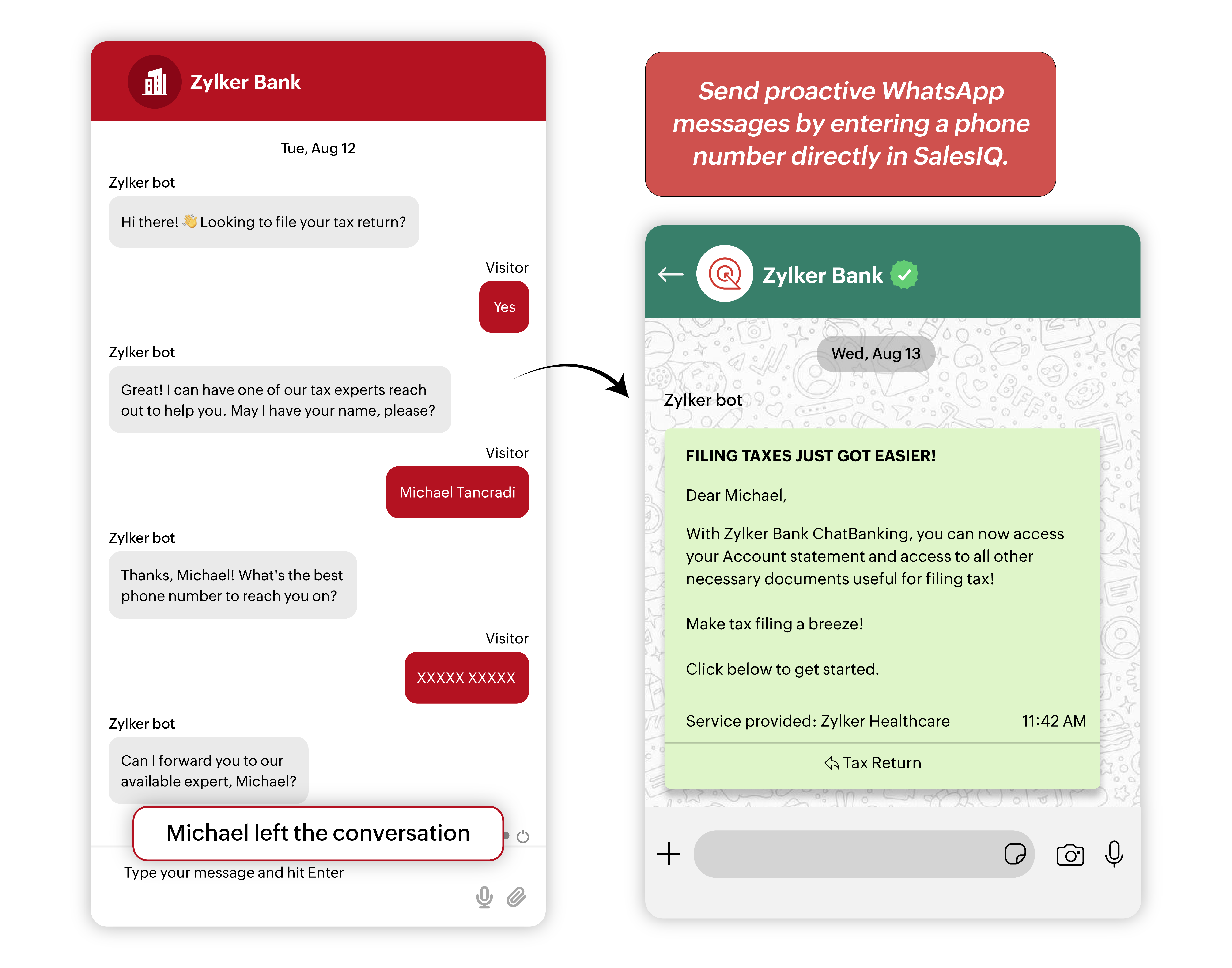 WhatsApp proactive chat by phone number