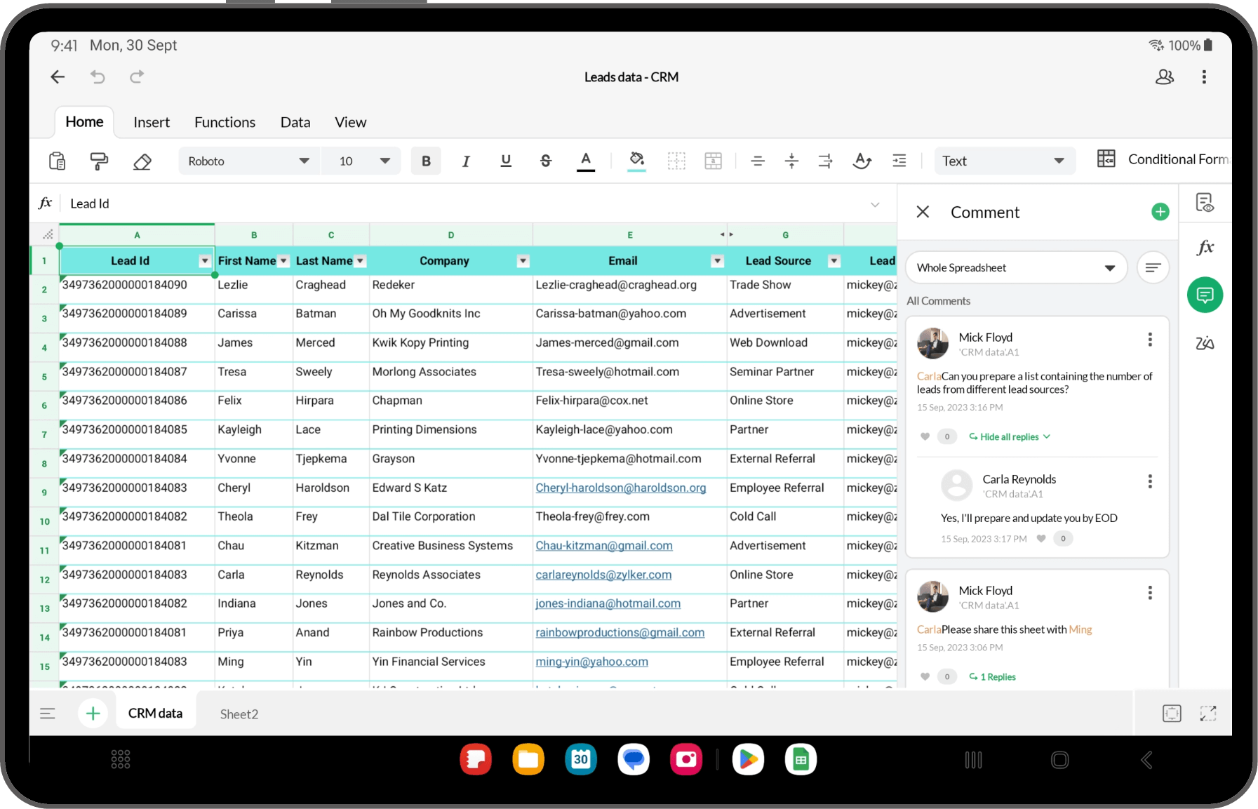 Multiple users collaborating on a spreadsheet