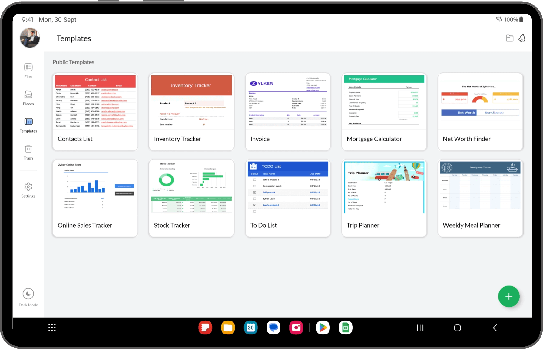 Access predefined templates for Zoho Sheet