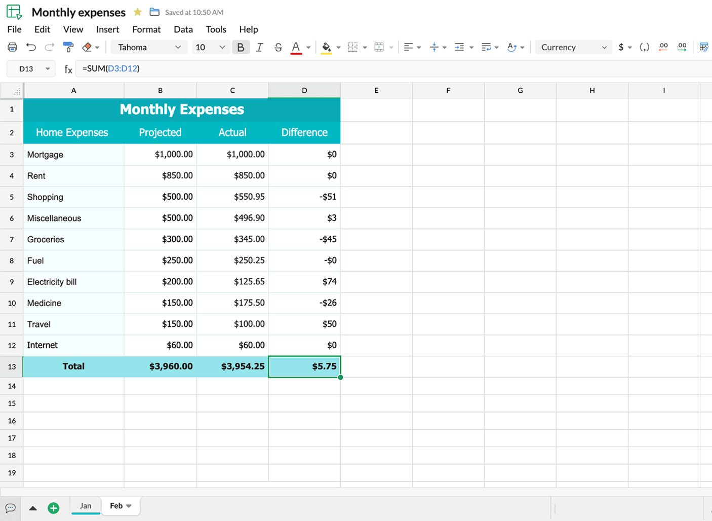 Tabellenkalkulation-Nomenklatur